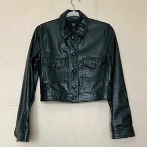 House of Harlow Faux Croc Cropped Leather Jacket XS